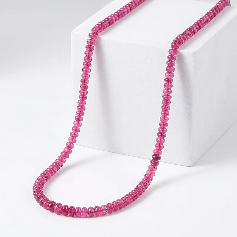Certified and Appraised Iliana 18K Yellow Gold AAAA Ouro Fino Rubellite Graduated Single Strand Beaded Necklace 18 Inches 75.00 ctw