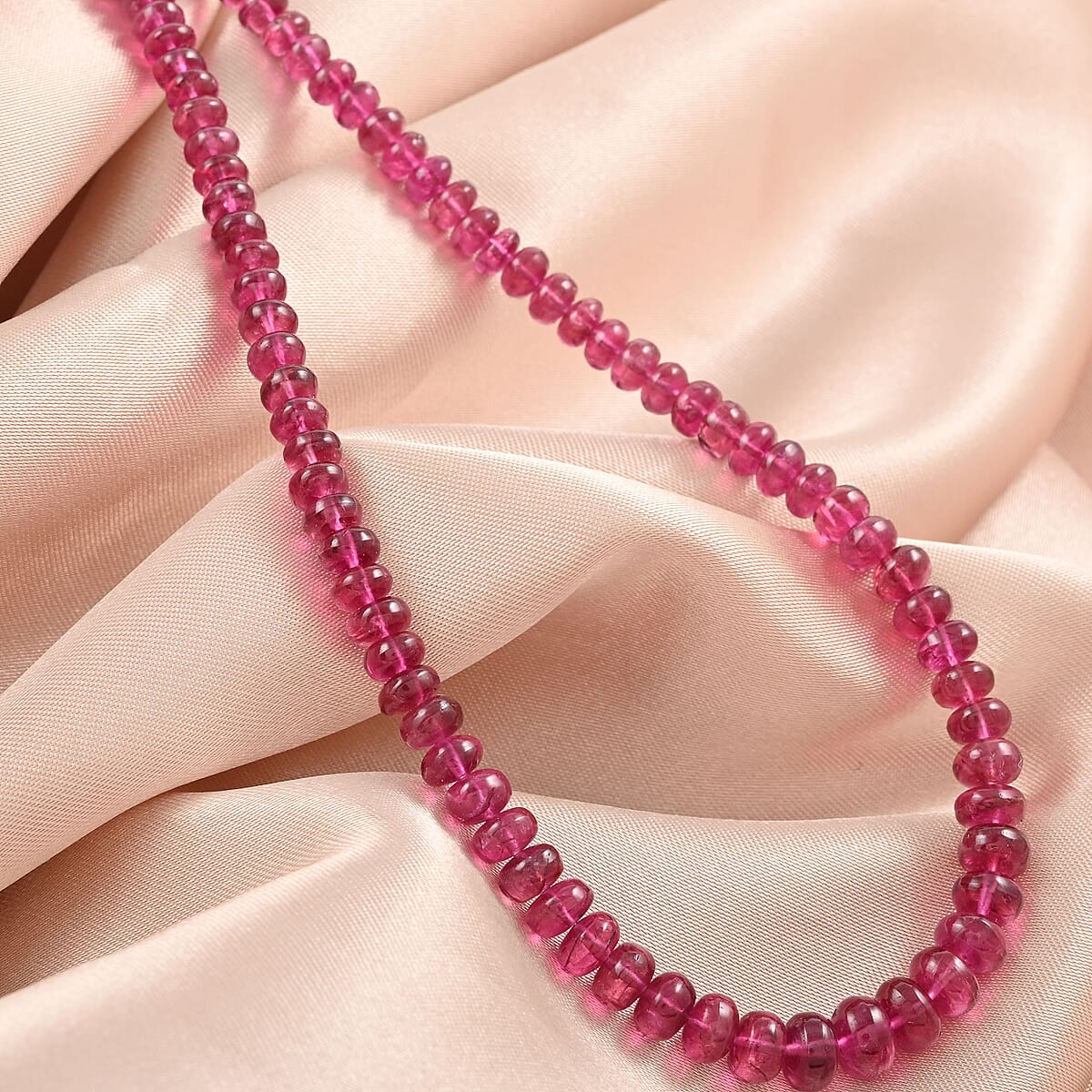 Certified and Appraised Iliana 18K Yellow Gold AAAA Ouro Fino Rubellite Graduated Single Strand Beaded Necklace 18 Inches 75.00 ctw image number 1