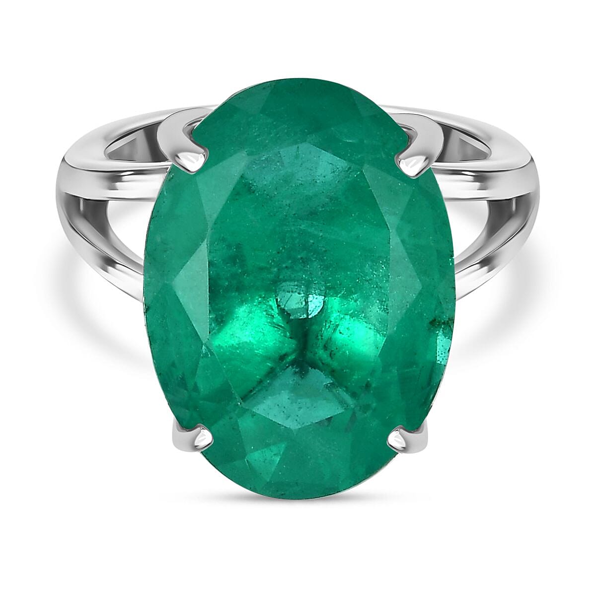 Emeraldine Triplet Quartz 11.00 ctw Ring in Platinum Over Sterling Silver (Size 5.5)