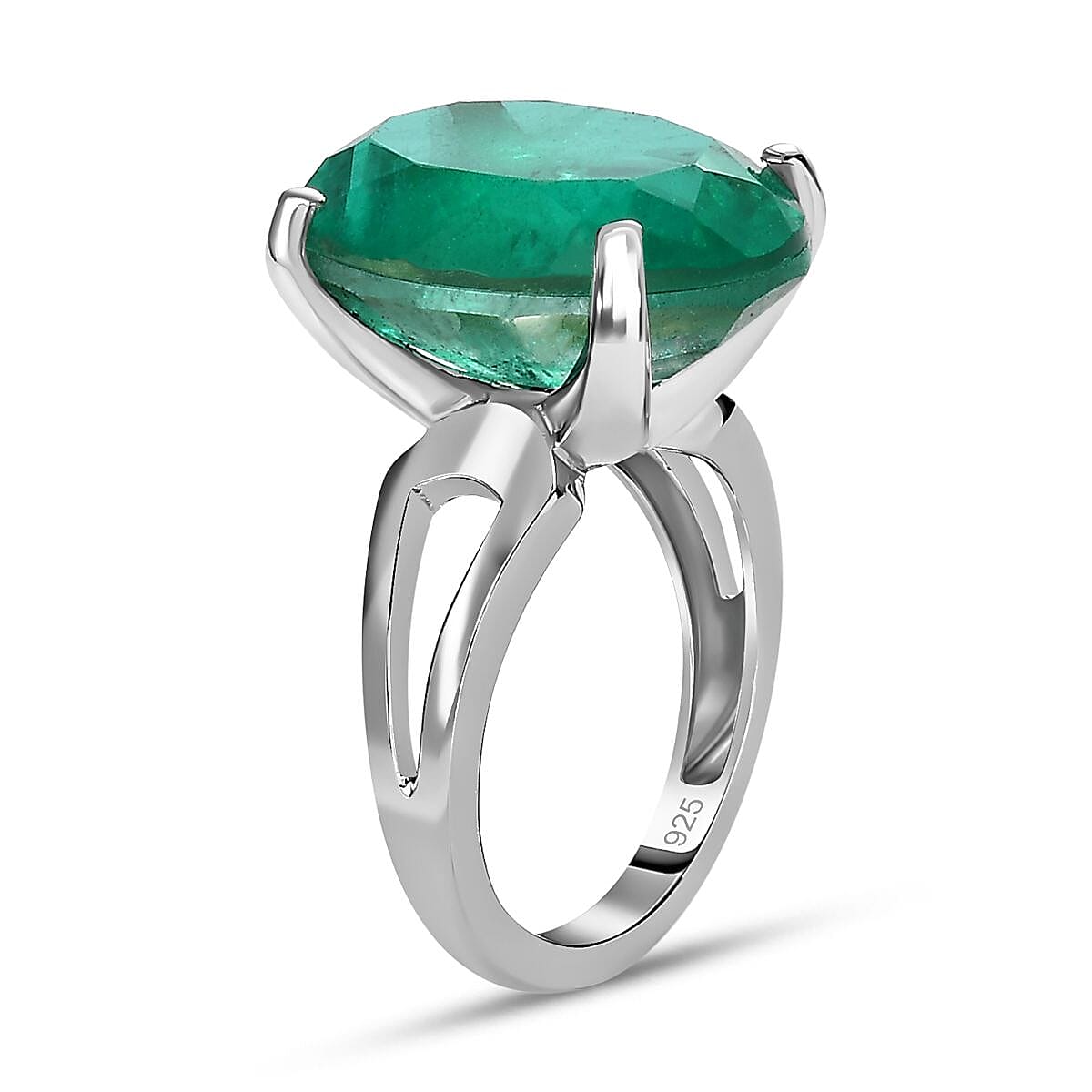 Emeraldine Triplet Quartz 11.00 ctw Ring in Platinum Over Sterling Silver (Size 5.5)