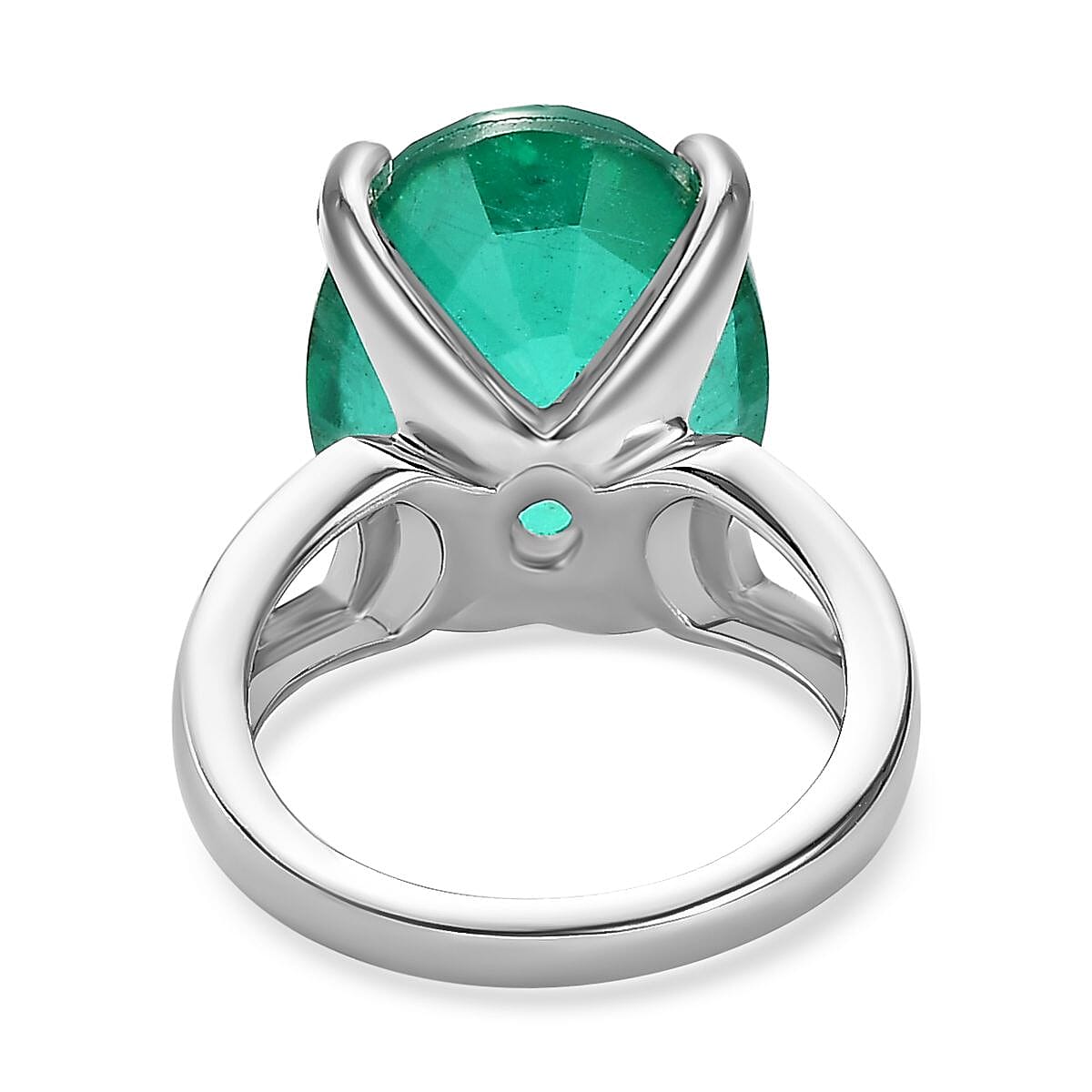 Emeraldine Triplet Quartz 11.00 ctw Ring in Platinum Over Sterling Silver (Size 5.5)