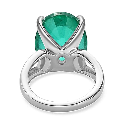 Emeraldine Triplet Quartz 11.00 ctw Ring in Platinum Over Sterling Silver (Size 5.5)