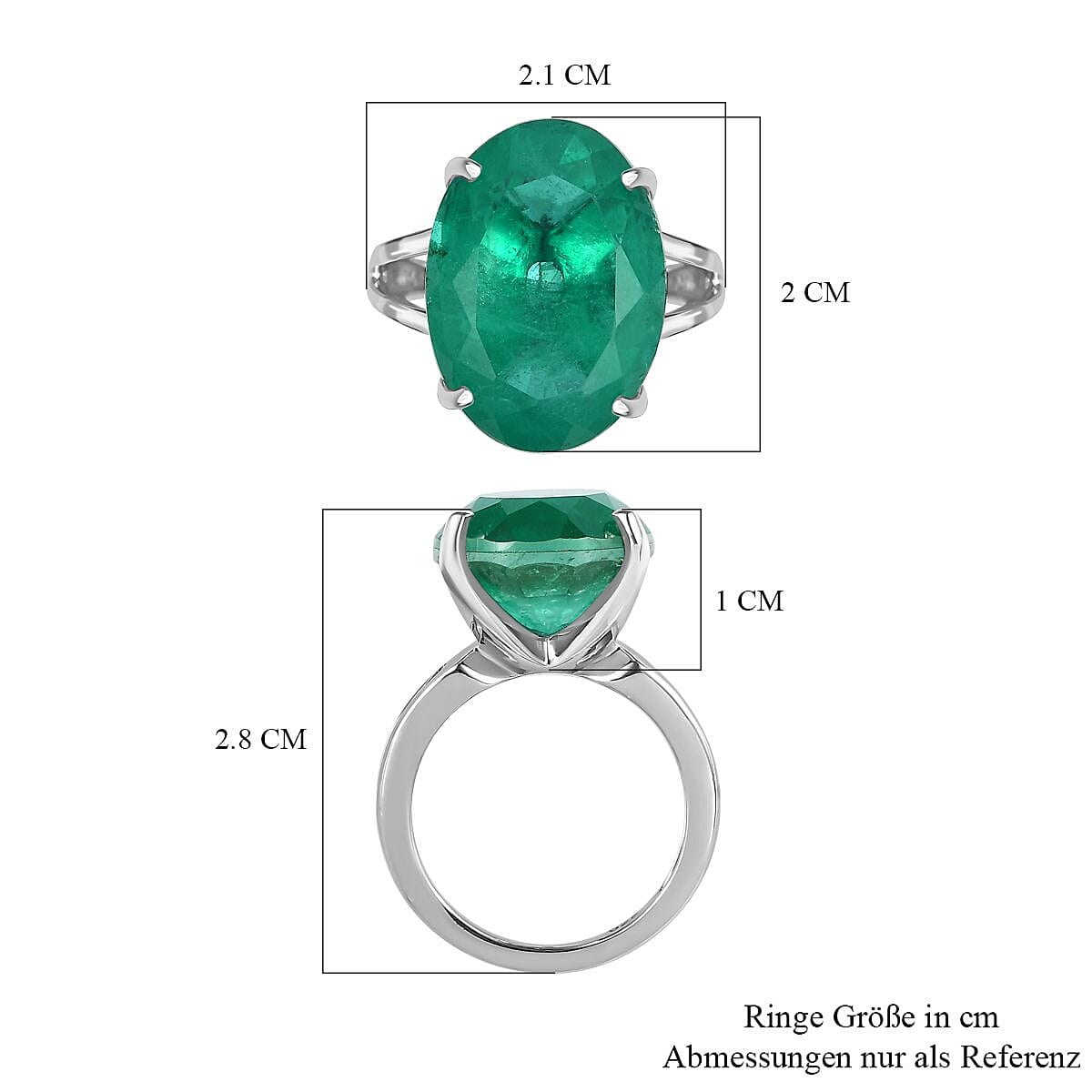 Emeraldine Triplet Quartz 11.00 ctw Ring in Platinum Over Sterling Silver (Size 5.5)