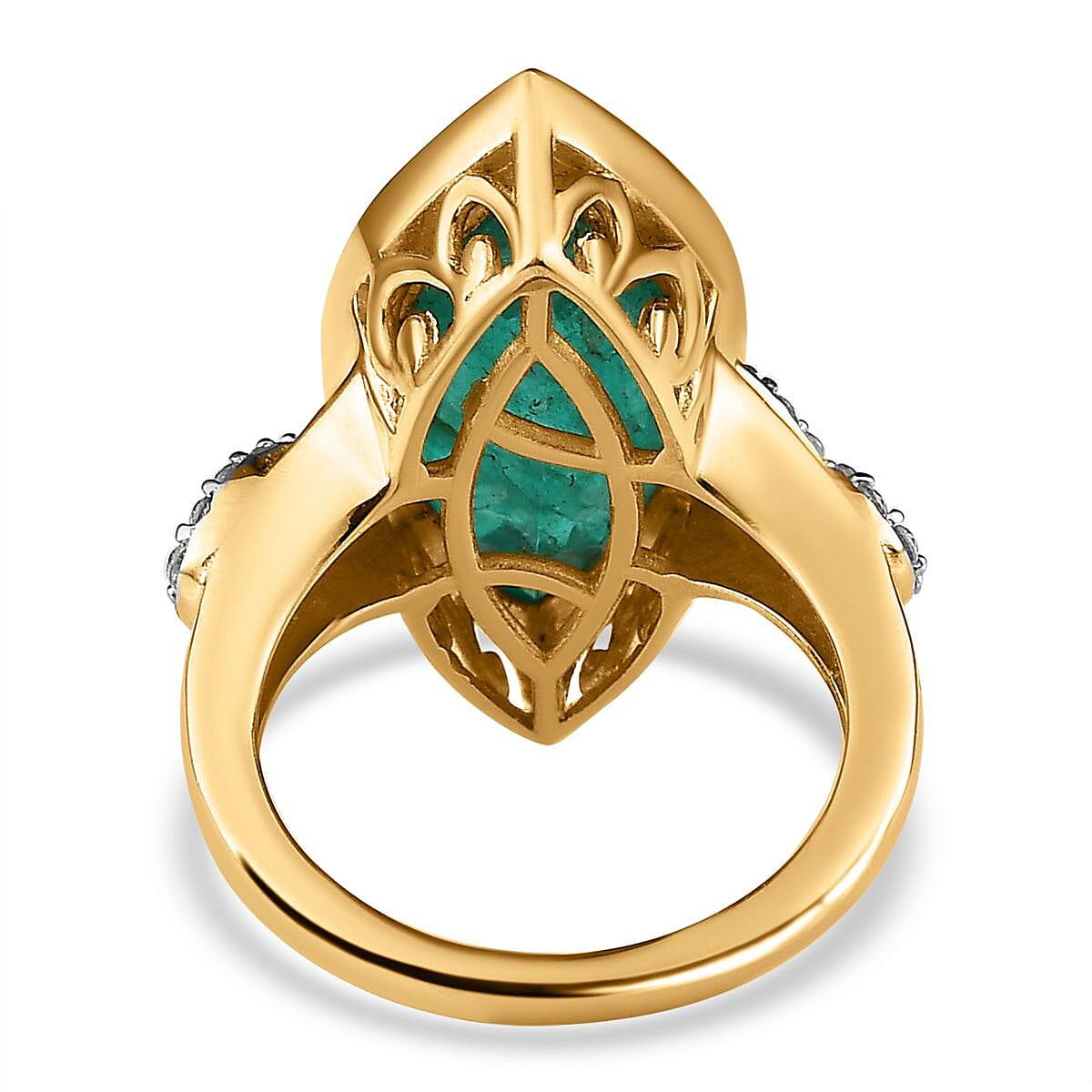 Emeraldine Quartz (Triplet) and White Zircon 9.85 ctw Ring in 14K YG Over Sterling Silver (Size 8.0)