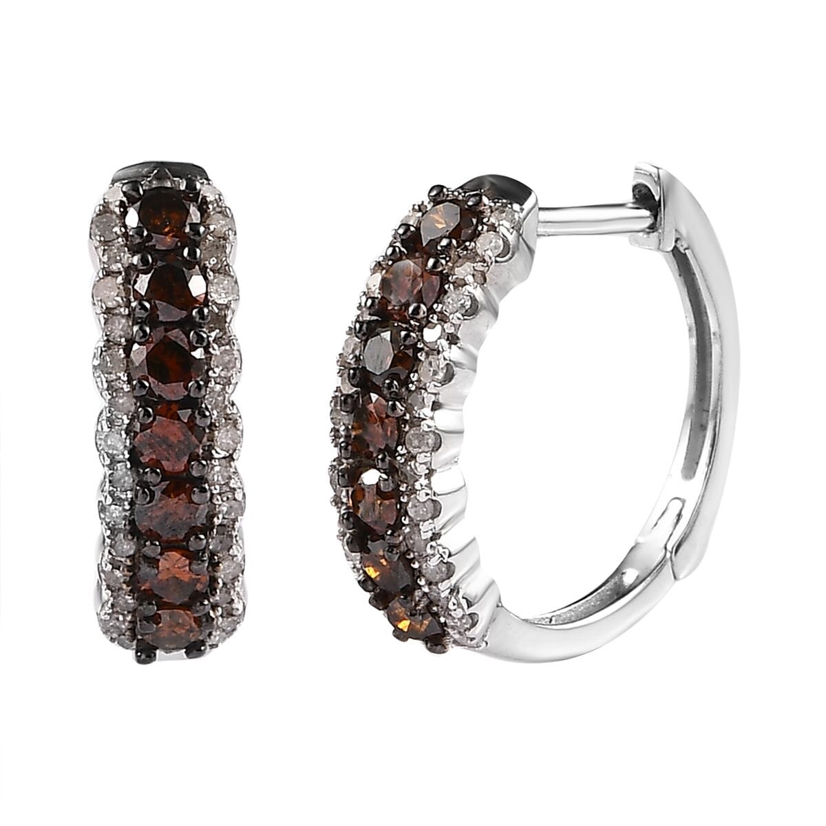 Red and White Diamond Hoop Earrings in Platinum Over Sterling Silver 1.00 ctw image number 0