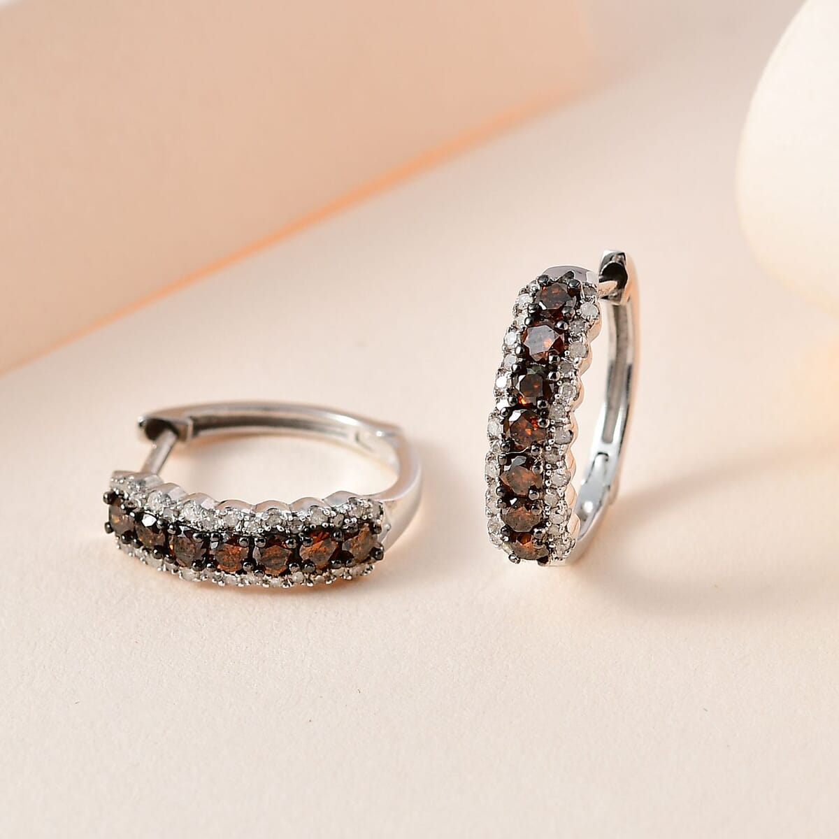 Red and White Diamond Hoop Earrings in Platinum Over Sterling Silver 1.00 ctw image number 1