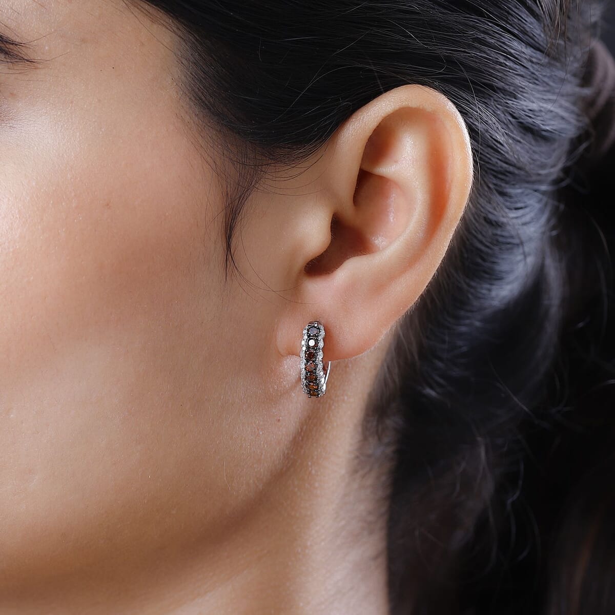 Red and White Diamond Hoop Earrings in Platinum Over Sterling Silver 1.00 ctw image number 2