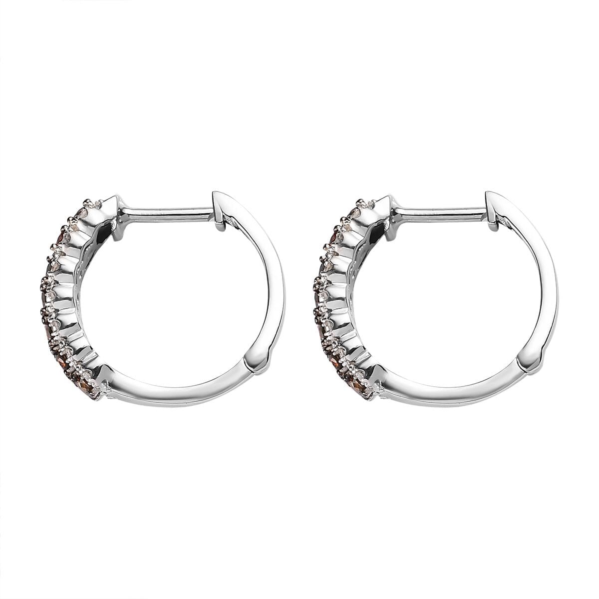 Red and White Diamond Hoop Earrings in Platinum Over Sterling Silver 1.00 ctw image number 3