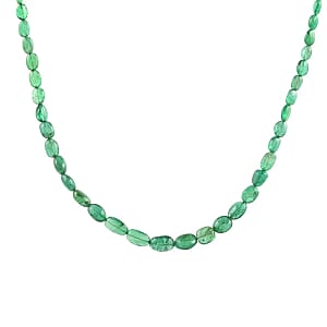 Rhapsody Certified & Appraised AAAA Zambian Emerald Beaded Necklace, Graduated Single Strand Beaded Necklace, 18 Inch Necklace In 950 Platinum 60.00 ctw