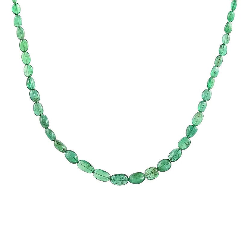 Rhapsody AAAA Zambian Emerald Beaded Necklace, Graduated Single Strand Beaded Necklace, 18 Inch Necklace In 950 Platinum 60.00 ctw