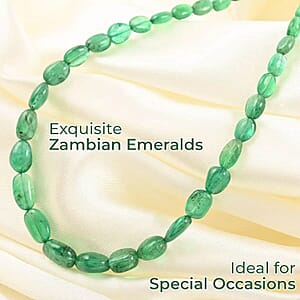 Rhapsody AAAA Zambian Emerald Beaded Necklace, Graduated Single Strand Beaded Necklace, 18 Inch Necklace In 950 Platinum 60.00 ctw