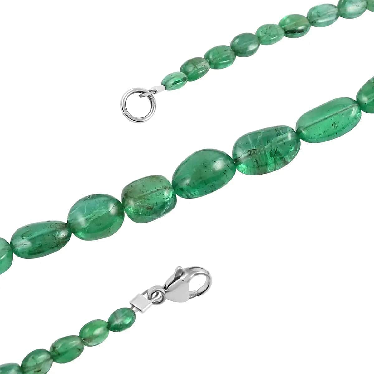 Rhapsody Certified & Appraised AAAA Zambian Emerald Beaded Necklace, Graduated Single Strand Beaded Necklace, 18 Inch Necklace In 950 Platinum 60.00 ctw image number 3