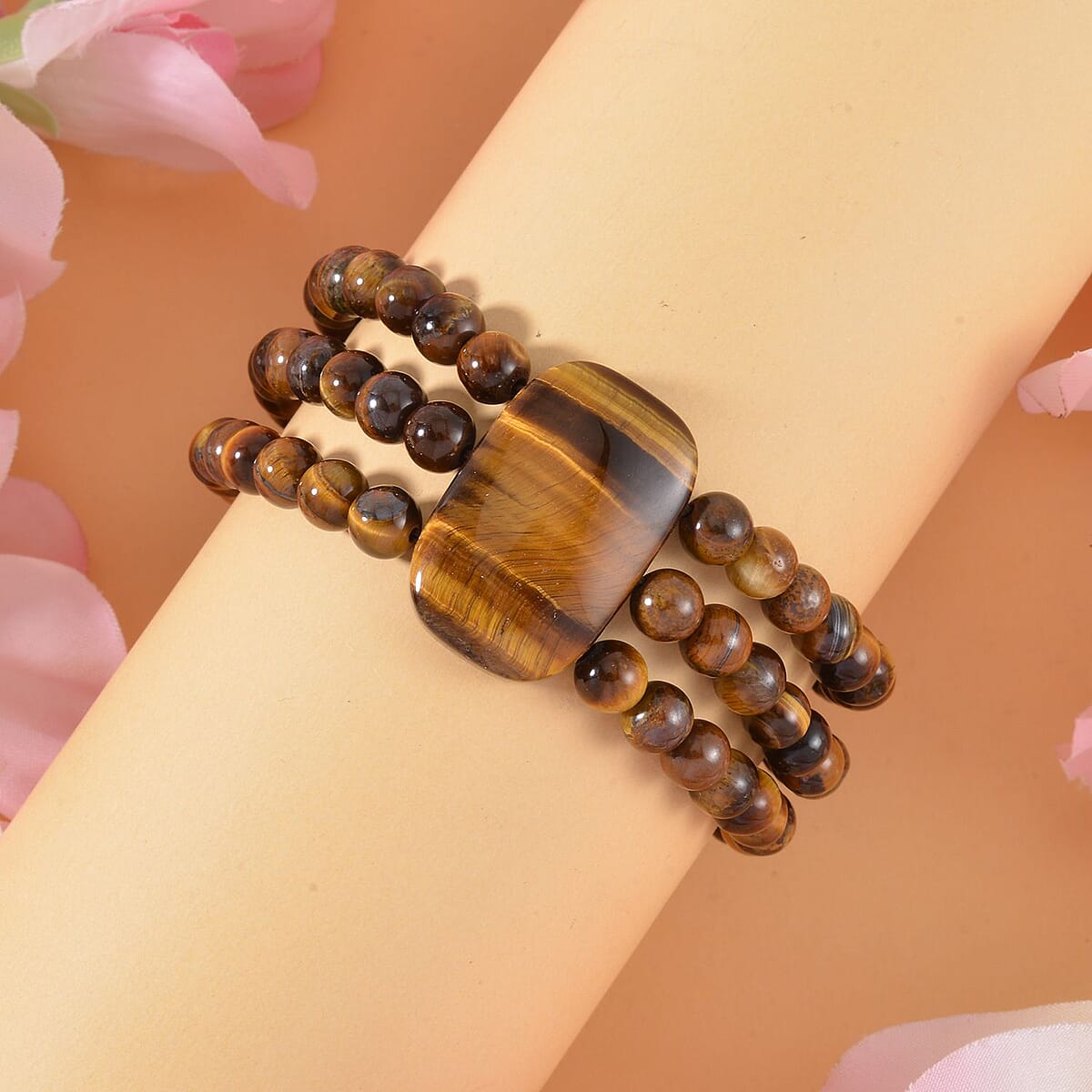Yellow Tiger's Eye Beaded Stretch Bracelet 215.85 ctw image number 1
