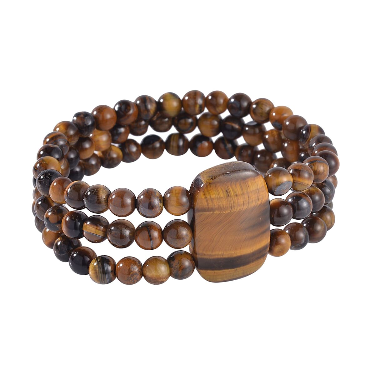 Yellow Tiger's Eye Beaded Stretch Bracelet 215.85 ctw image number 2