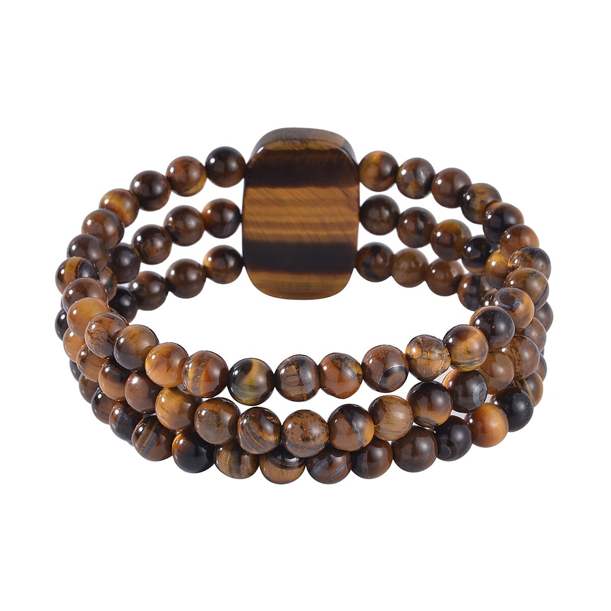 Yellow Tiger's Eye Beaded Stretch Bracelet 215.85 ctw image number 3