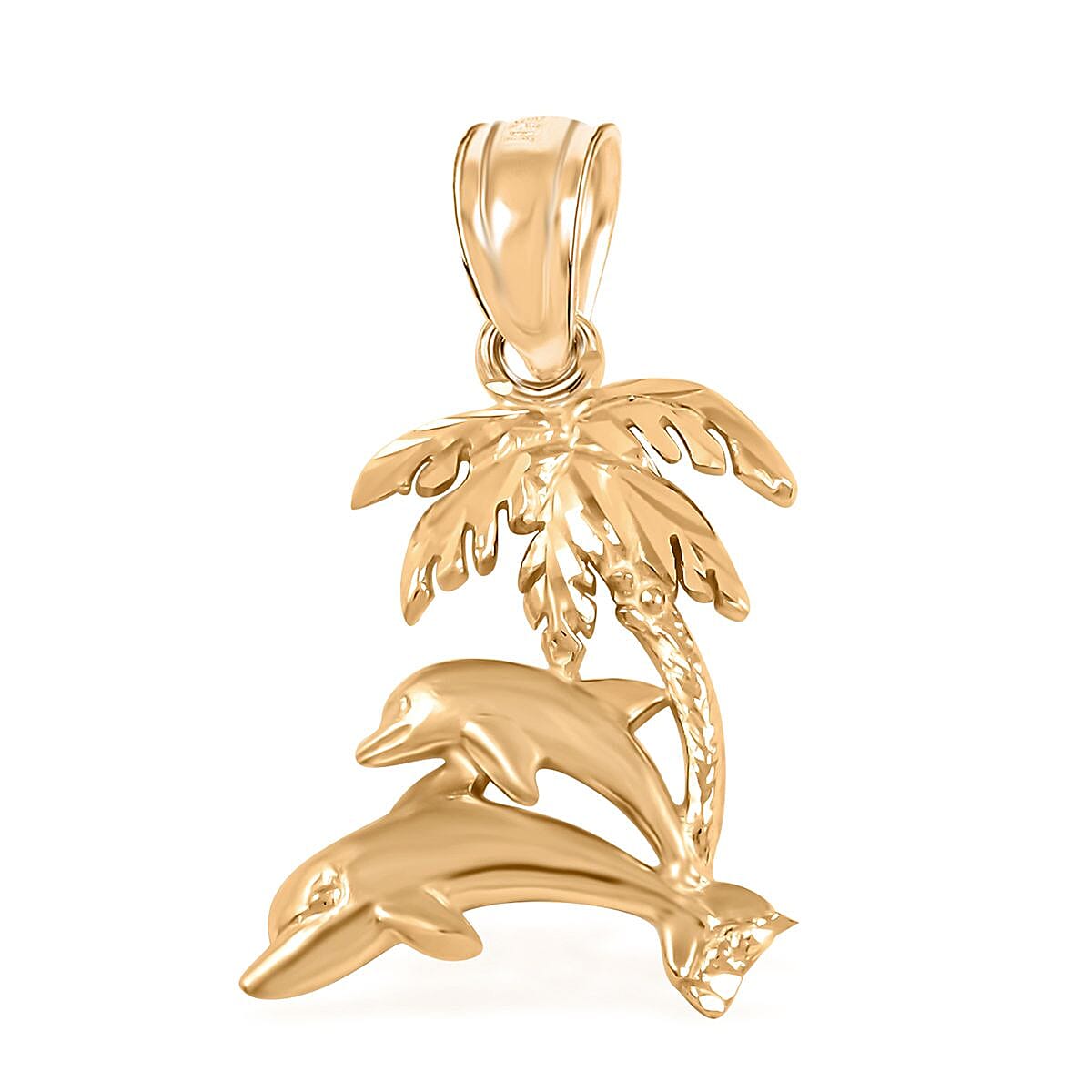 Made in America 10K Yellow Gold Dolphin Family and Palm Tree Pendant 1.90 Grams