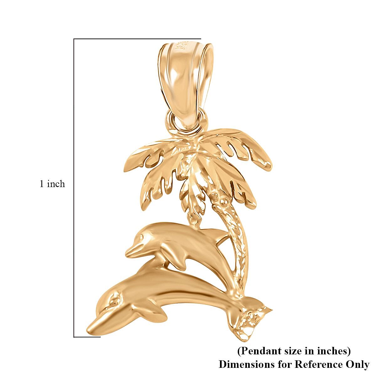 Made in America 10K Yellow Gold Dolphin Family and Palm Tree Pendant 1.90 Grams