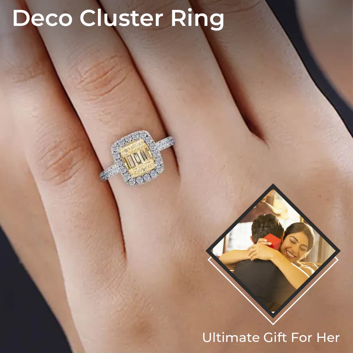 Natural Yellow and White Diamond Ring, 14K Yellow Gold Ring,  I2-I3 Diamond Ring, Deco Cluster Ring, Yellow Diamond Jewelry 1.00 ctw image number 2