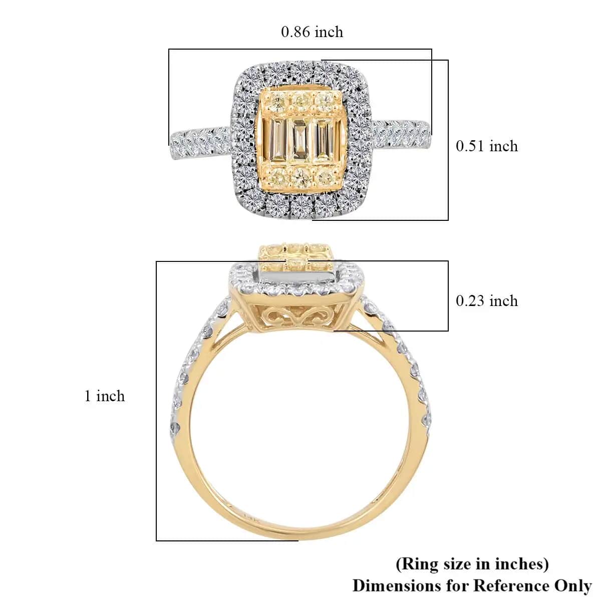 Natural Yellow and White Diamond Ring, 14K Yellow Gold Ring,  I2-I3 Diamond Ring, Deco Cluster Ring, Yellow Diamond Jewelry 1.00 ctw image number 6