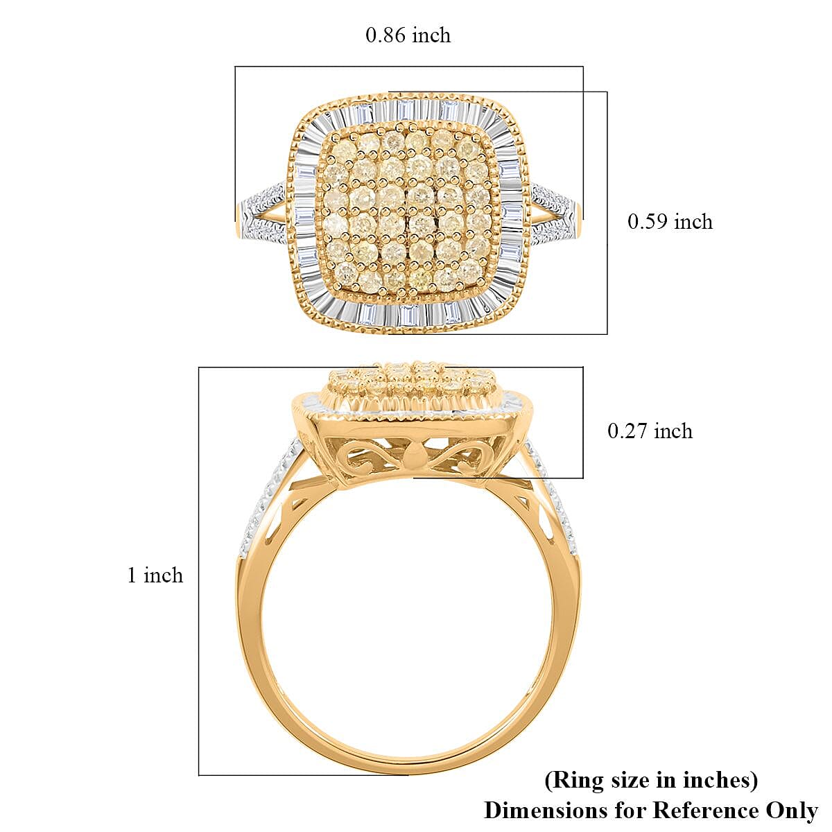 Natural Yellow and White Diamond (I2-I3) Vermeil Yellow Gold Over Sterling Silver Ring 0.50 ctw image number 4
