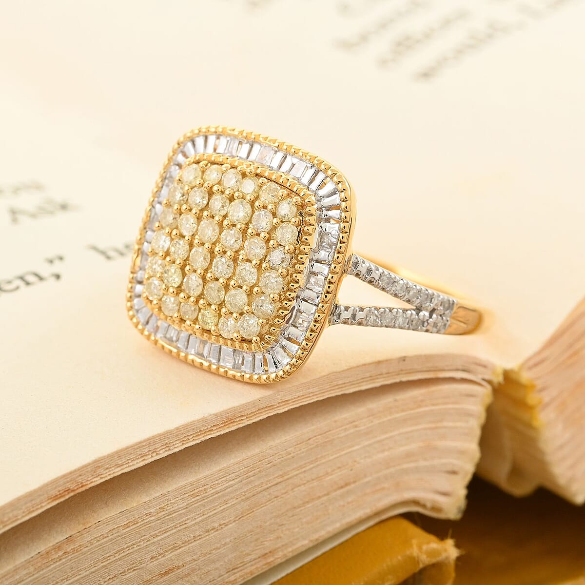 Natural Yellow and White Diamond I2-I3 Ring in Vermeil Yellow Gold Over Sterling Silver (Size 7.0) 0.50 ctw image number 1