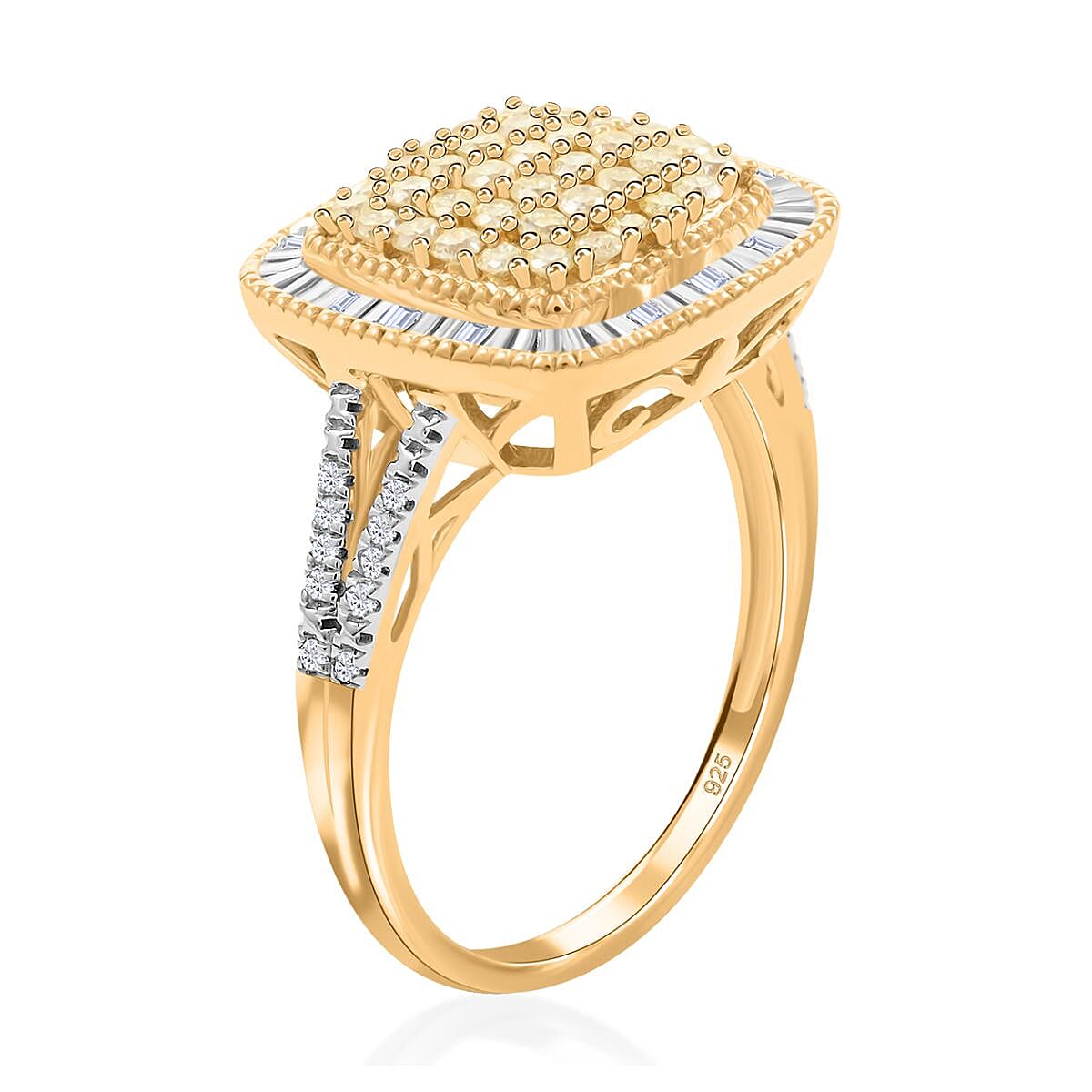 Natural Yellow and White Diamond I2-I3 Ring in Vermeil Yellow Gold Over Sterling Silver (Size 7.0) 0.50 ctw image number 3