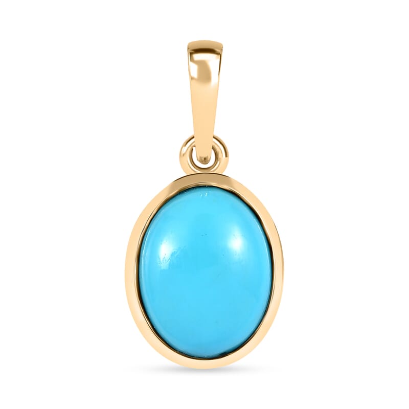 Luxoro 10K Yellow Gold Premium Sleeping Beauty Turquoise Solitaire Pendant 1.50 ctw