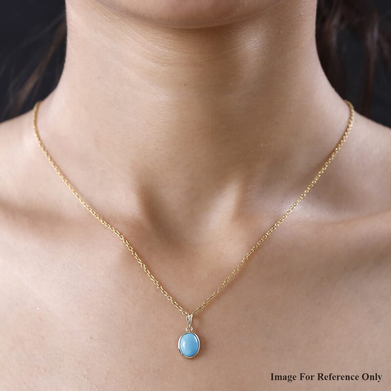 Luxoro 10K Yellow Gold Premium Sleeping Beauty Turquoise Solitaire Pendant 1.50 ctw