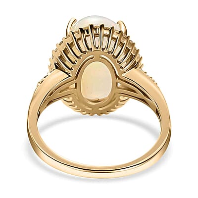 Luxoro 10K Yellow Gold AAA Ethiopian Welo Opal and I3 Natural Yellow Diamond Halo Ring (Size 10.0) 4.20 ctw