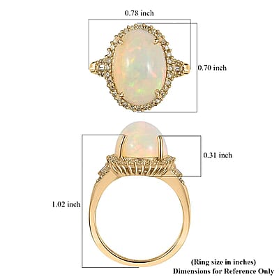 Luxoro 10K Yellow Gold AAA Ethiopian Welo Opal and I3 Natural Yellow Diamond Halo Ring (Size 10.0) 4.20 ctw