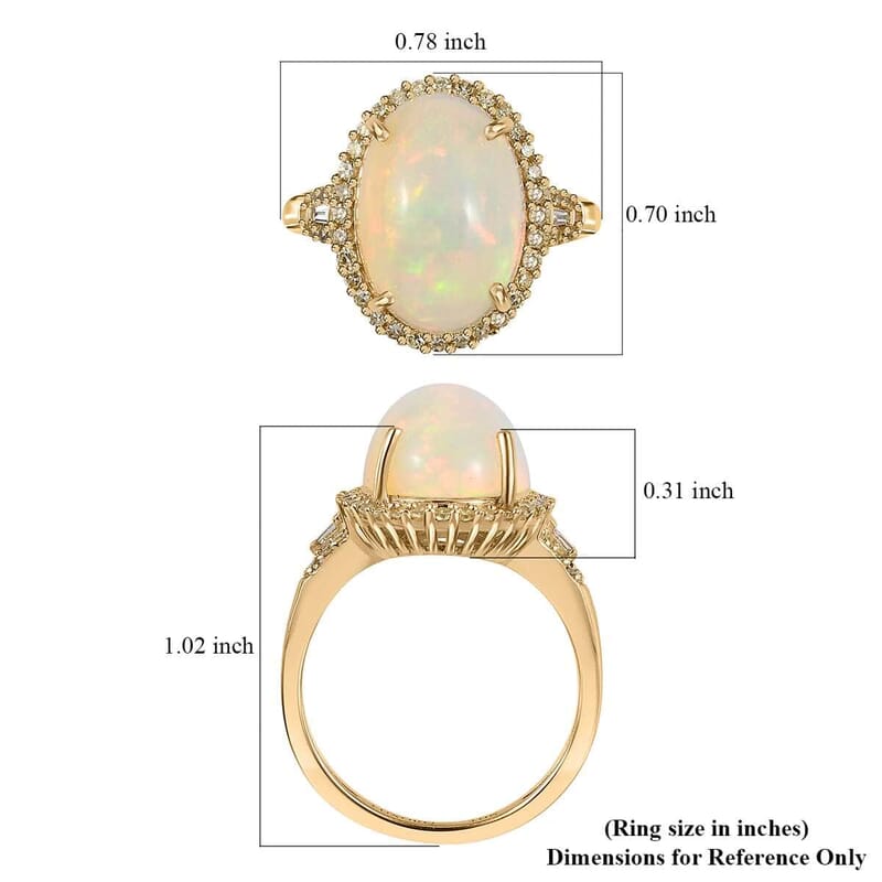 Luxoro 10K Yellow Gold AAA Ethiopian Welo Opal and I3 Natural Yellow Diamond Halo Ring (Size 10.0) 4.20 ctw