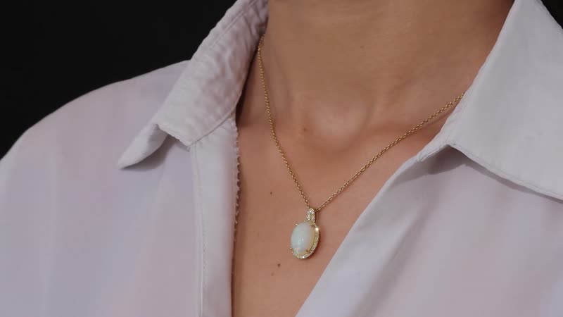 Luxoro 10K Yellow Gold AAA Ethiopian Welo Opal and I3 Natural Yellow Diamond Halo Pendant 4.10 ctw