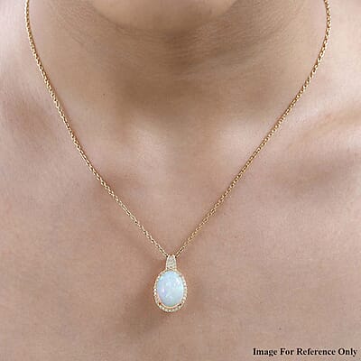 Luxoro 10K Yellow Gold AAA Ethiopian Welo Opal and I3 Natural Yellow Diamond Halo Pendant 4.10 ctw