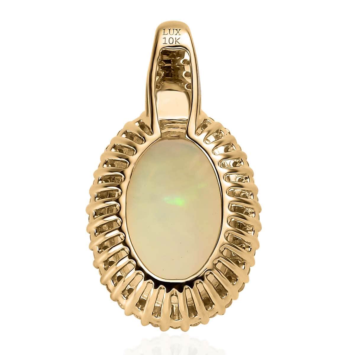 Luxoro 10K Yellow Gold AAA Ethiopian Welo Opal and I3 Natural Yellow Diamond Halo Pendant 4.10 ctw image number 4