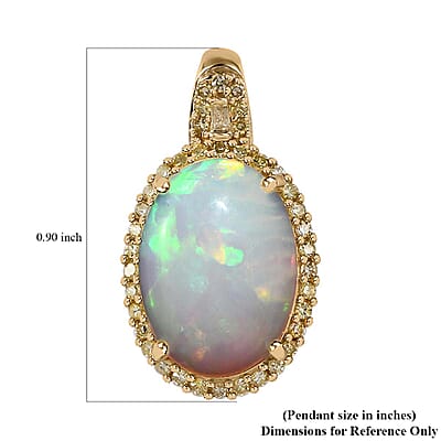 Luxoro 10K Yellow Gold AAA Ethiopian Welo Opal and I3 Natural Yellow Diamond Halo Pendant 4.10 ctw