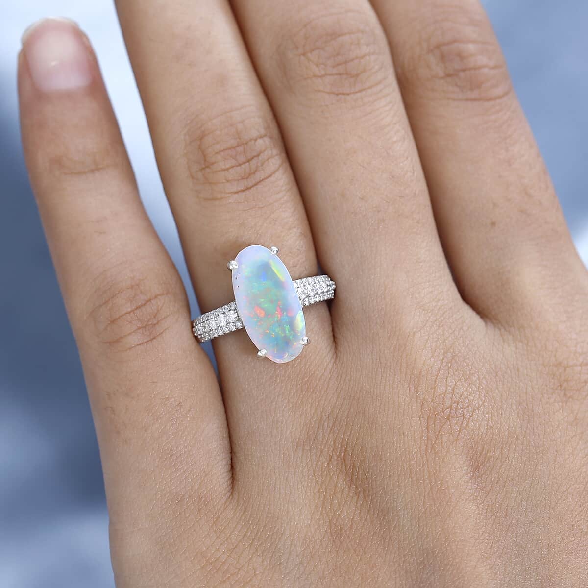 AAA Ethiopian Welo Opal and Moissanite Ring in Platinum Over Sterling Silver 3.00 ctw image number 3