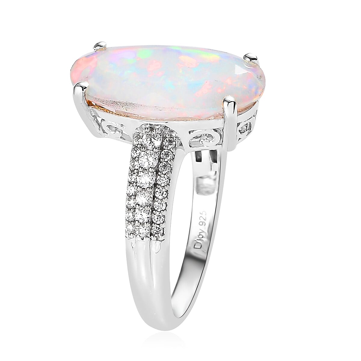 AAA Ethiopian Welo Opal and Moissanite Ring in Platinum Over Sterling Silver (Size 10.0) 3.00 ctw