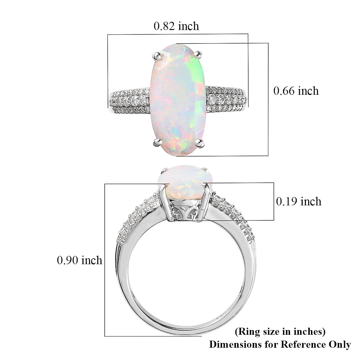 AAA Ethiopian Welo Opal and Moissanite Ring in Platinum Over Sterling Silver (Size 10.0) 3.00 ctw
