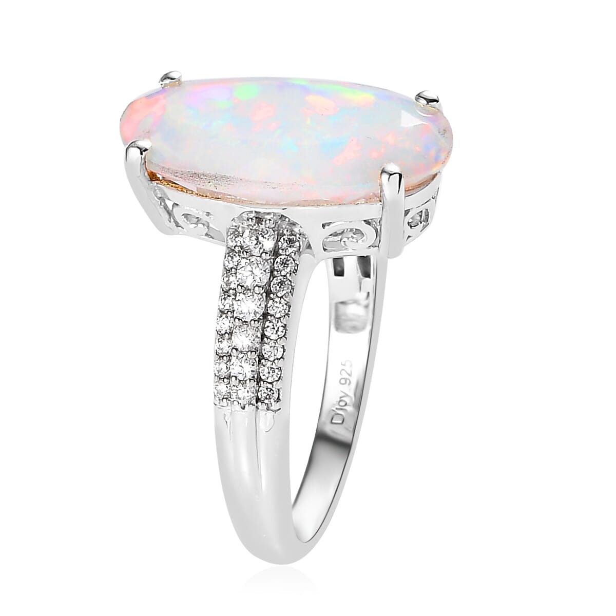 AAA Ethiopian Welo Opal and Moissanite 3.00 ctw Ring in Platinum Over Sterling Silver (Size 7.0) image number 4