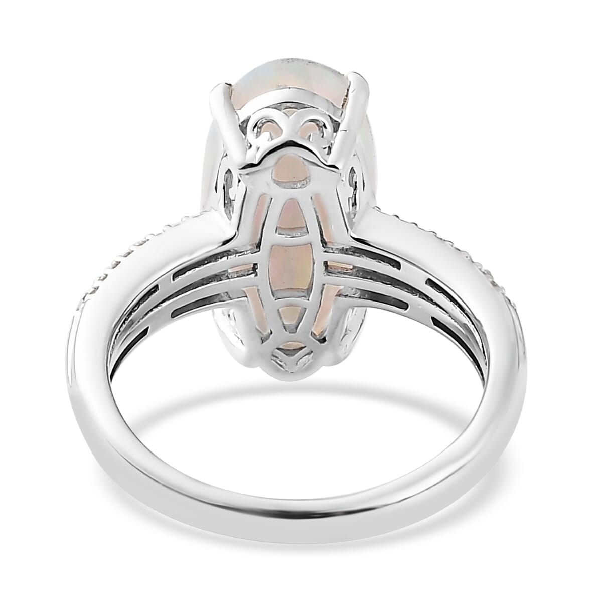 AAA Ethiopian Welo Opal and Moissanite 3.00 ctw Ring in Platinum Over Sterling Silver (Size 7.0) image number 5