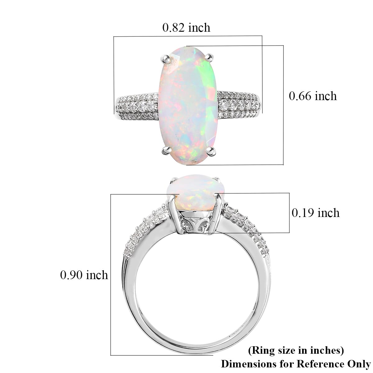 AAA Ethiopian Welo Opal and Moissanite 3.00 ctw Ring in Platinum Over Sterling Silver (Size 7.0) image number 6