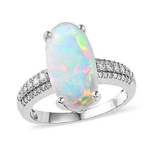 D'Joy AAA Ethiopian Welo Opal and Moissanite Ring in Platinum Over Sterling Silver (Size 9.0) 3.00 ctw