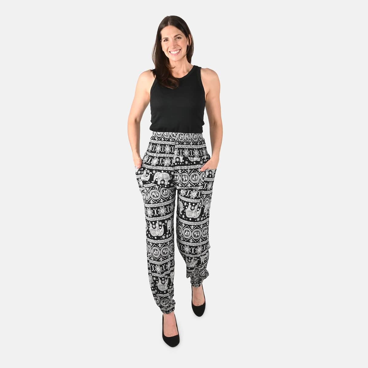 TAMSY Elephant Pattern Harem Pants with 2 Pockets image number 0