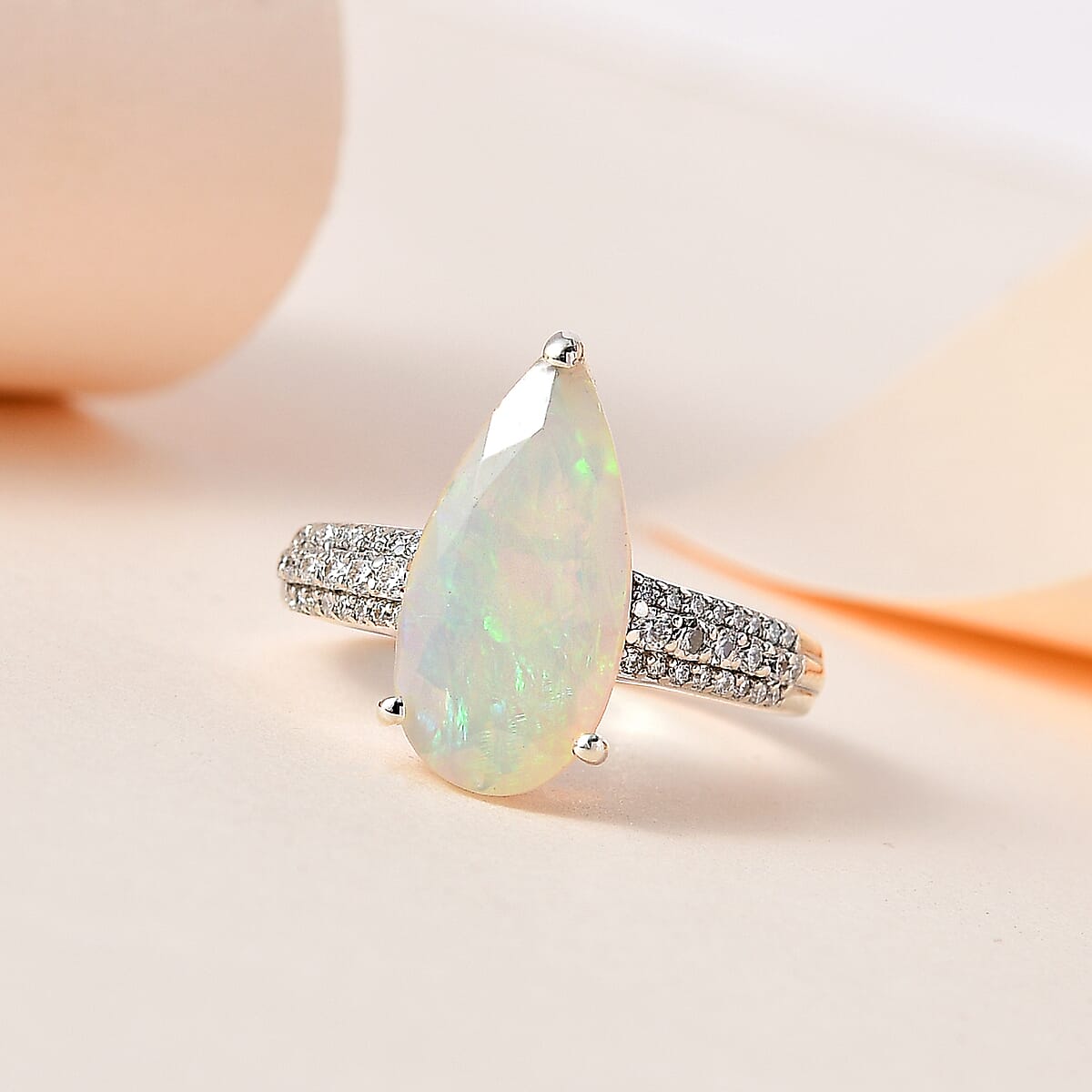 AAA Ethiopian Welo Opal and Moissanite Ring in Platinum Over Sterling Silver (Size 10.0) 3.00 ctw image number 1