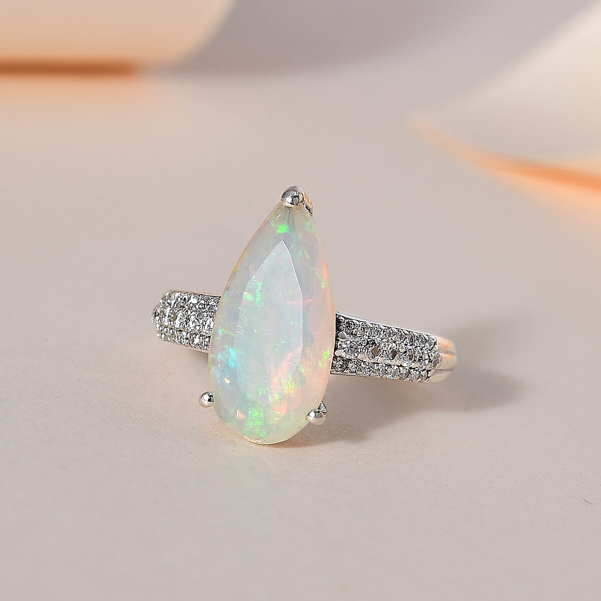 AAA Ethiopian Welo Opal and Moissanite Ring in Platinum Over Sterling Silver (Size 10.0) 3.00 ctw image number 2