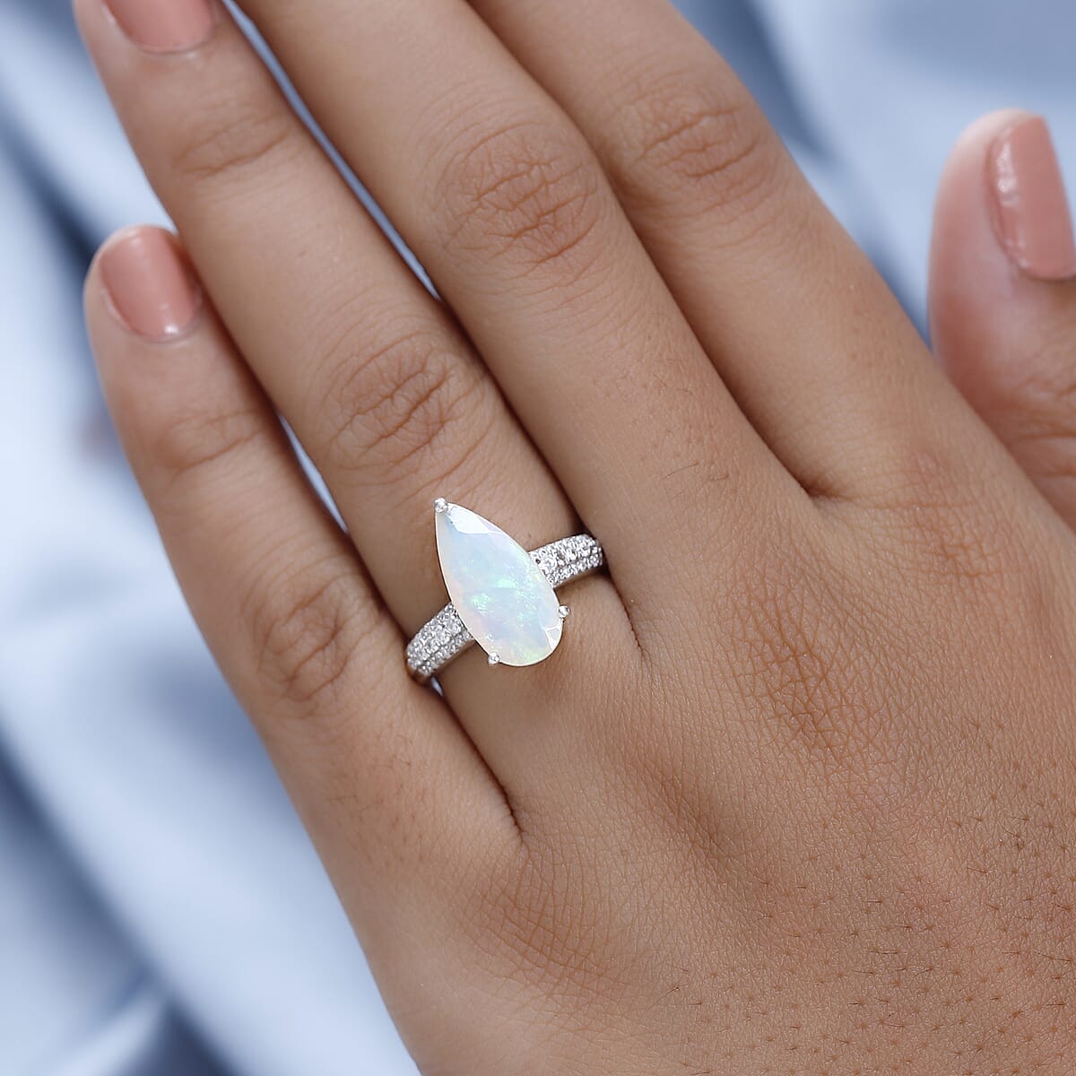 AAA Ethiopian Welo Opal and Moissanite Ring in Platinum Over Sterling Silver (Size 10.0) 3.00 ctw image number 3