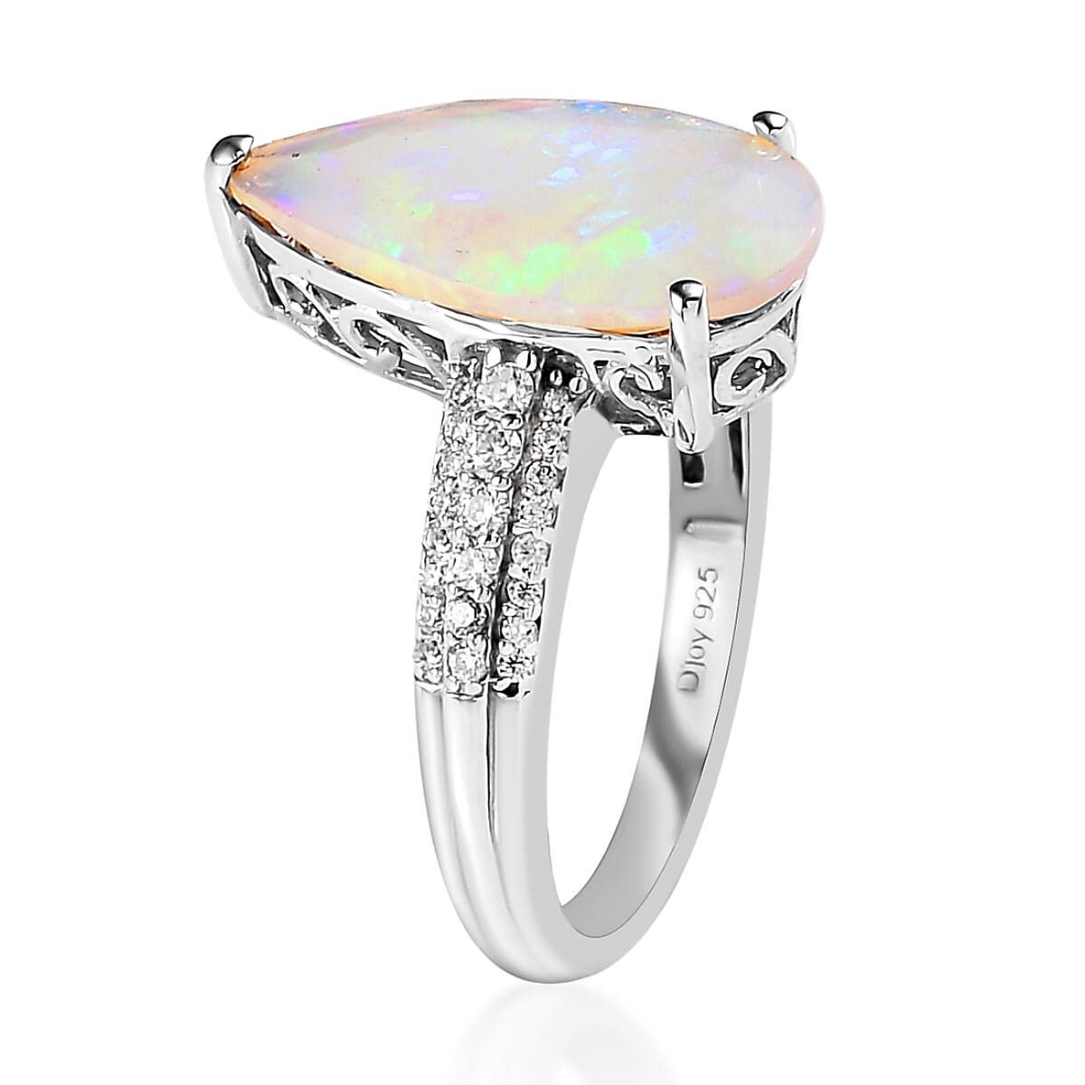 AAA Ethiopian Welo Opal and Moissanite Ring in Platinum Over Sterling Silver (Size 10.0) 3.00 ctw image number 4