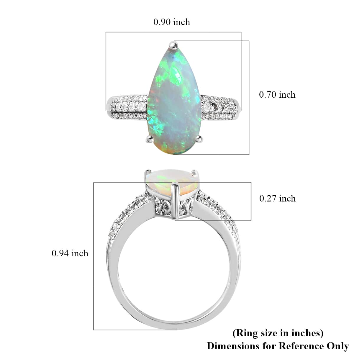 AAA Ethiopian Welo Opal and Moissanite Ring in Platinum Over Sterling Silver (Size 6.0) 3.00 ctw image number 6