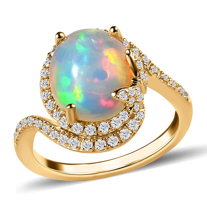 GP Italian Garden Collection Premium Ethiopian Welo Opal Ring, Multi Gemstone Accent Ring,  Vermeil Yellow Gold Over Sterling Silver Ring, Opal Jewelry 3.60 ctw