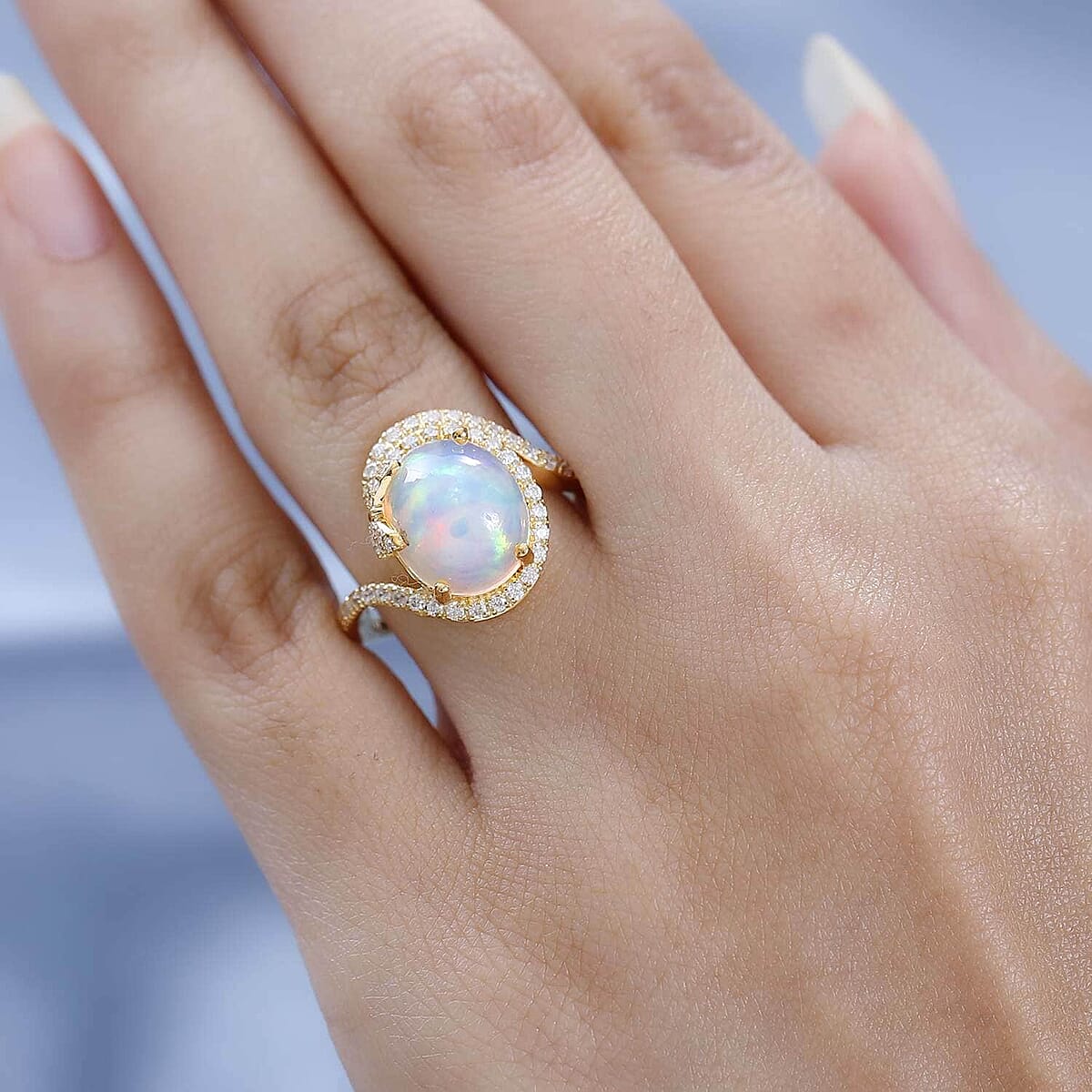GP Italian Garden Collection Premium Ethiopian Welo Opal Ring, Multi Gemstone Accent Ring,  Vermeil Yellow Gold Over Sterling Silver Ring, Opal Jewelry 3.60 ctw image number 2
